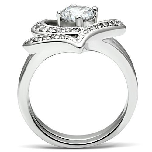 3W220 - Rhodium Brass Ring with AAA Grade CZ  in Clear-2