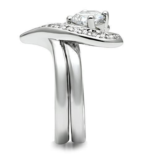 3W220 - Rhodium Brass Ring with AAA Grade CZ  in Clear-3