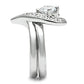 3W220 - Rhodium Brass Ring with AAA Grade CZ  in Clear-3