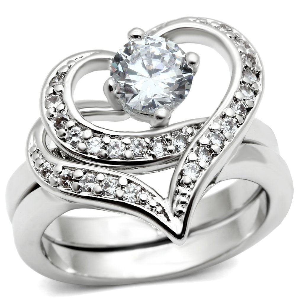 3W220 - Rhodium Brass Ring with AAA Grade CZ  in Clear-0