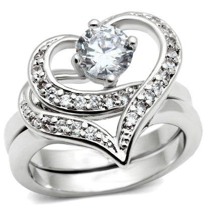 3W220 - Rhodium Brass Ring with AAA Grade CZ  in Clear-0
