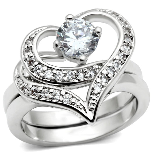 3W220 - Rhodium Brass Ring with AAA Grade CZ  in Clear-0