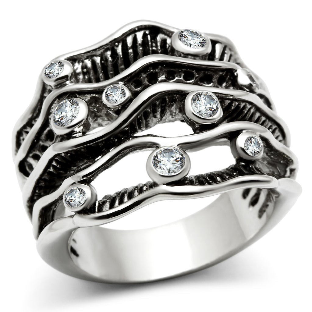 3W221 - Rhodium Brass Ring with AAA Grade CZ  in Clear-0