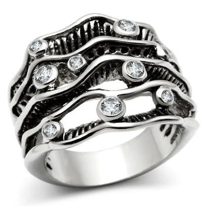 3W221 - Rhodium Brass Ring with AAA Grade CZ  in Clear-0