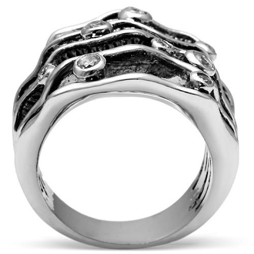 3W221 - Rhodium Brass Ring with AAA Grade CZ  in Clear-2