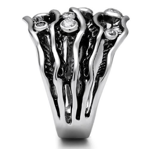 3W221 - Rhodium Brass Ring with AAA Grade CZ  in Clear-3