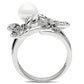 3W223 - Rhodium Brass Ring with Synthetic Pearl in White-2