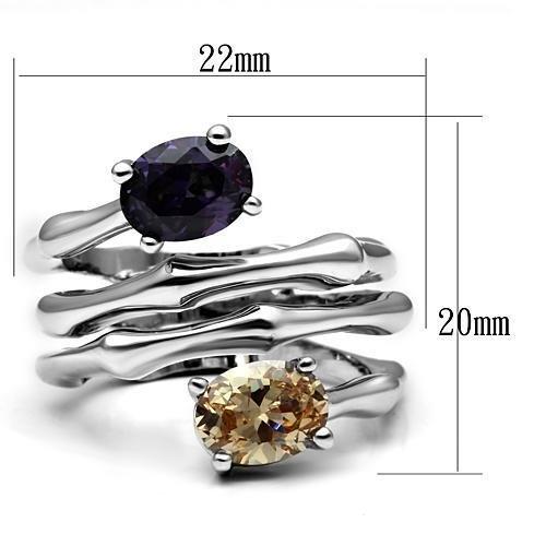 3W224 - Rhodium Brass Ring with AAA Grade CZ  in Multi Color-1