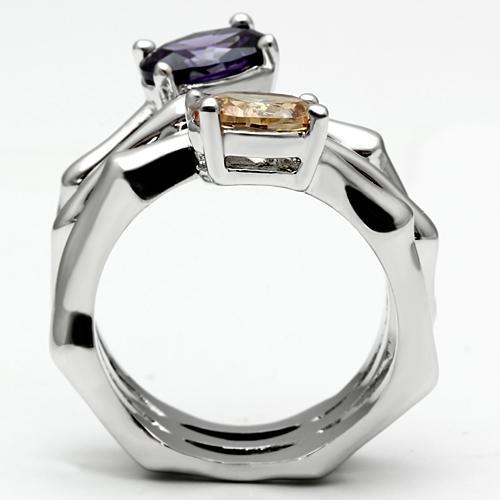 3W224 - Rhodium Brass Ring with AAA Grade CZ  in Multi Color-2