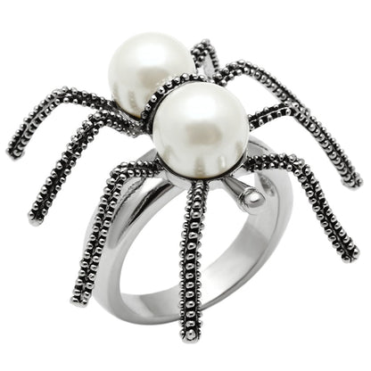 3W226 - Rhodium Brass Ring with Synthetic Pearl in White-0
