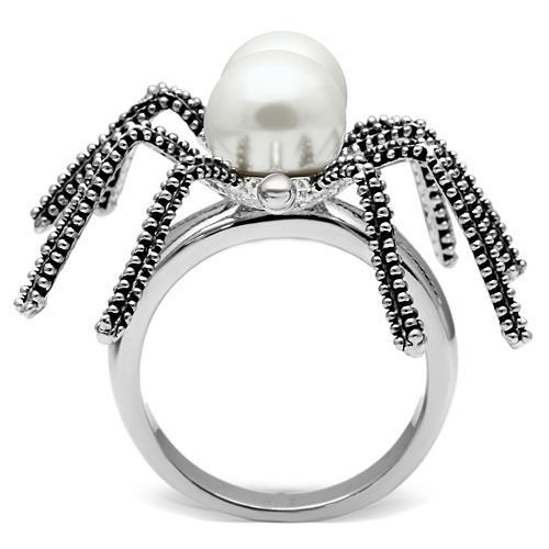 3W226 - Rhodium Brass Ring with Synthetic Pearl in White-2