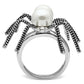 3W226 - Rhodium Brass Ring with Synthetic Pearl in White-2