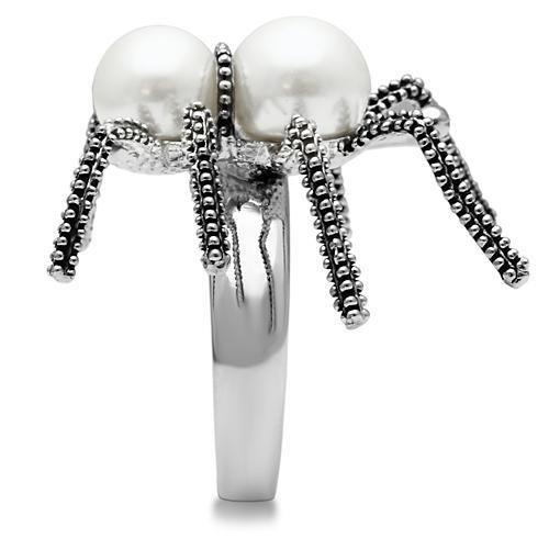 3W226 - Rhodium Brass Ring with Synthetic Pearl in White-3