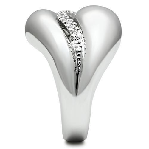 3W227 - Rhodium Brass Ring with AAA Grade CZ  in Clear-3