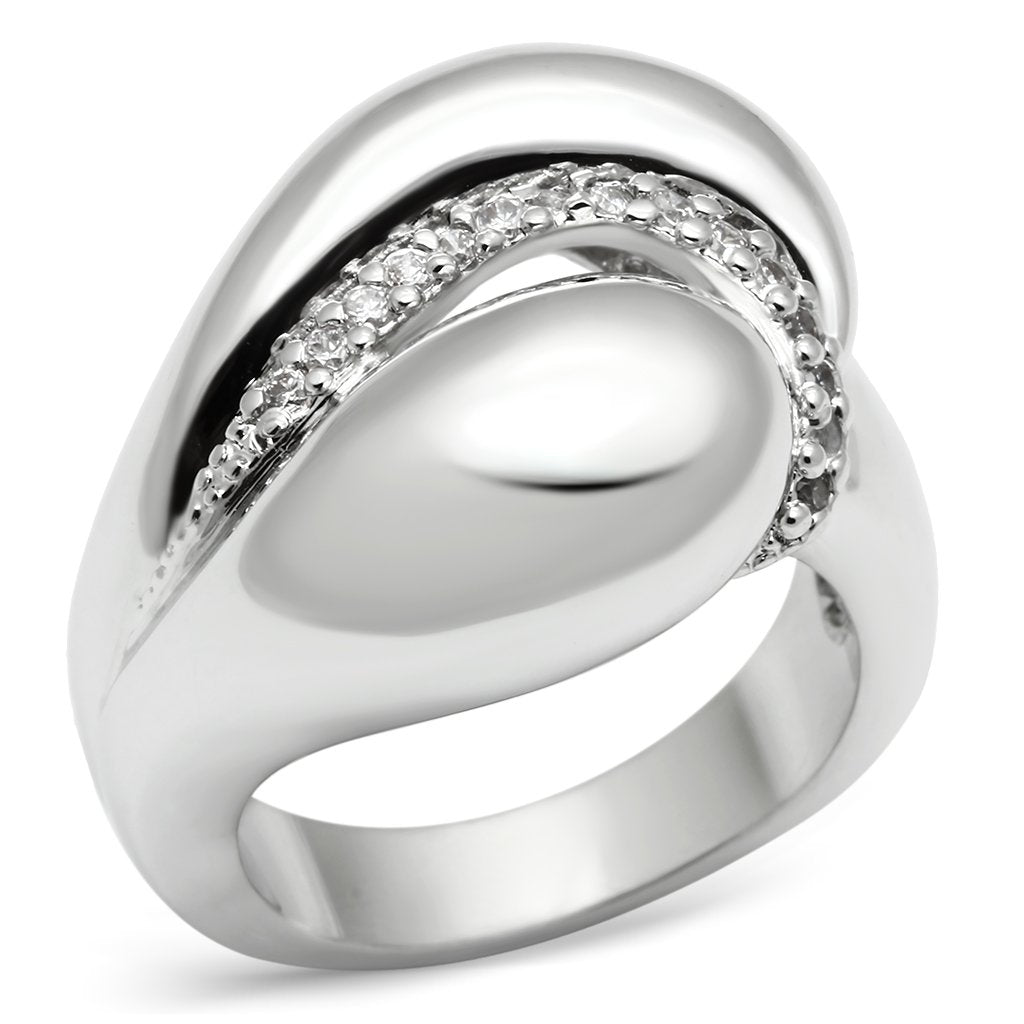 3W227 - Rhodium Brass Ring with AAA Grade CZ  in Clear-0