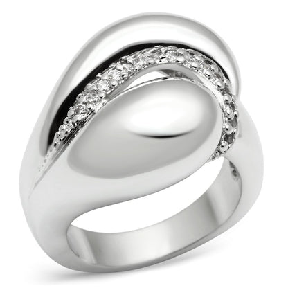 3W227 - Rhodium Brass Ring with AAA Grade CZ  in Clear-0