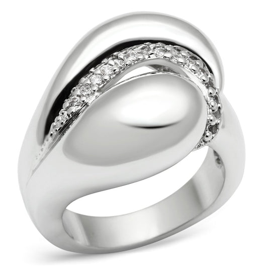 3W227 - Rhodium Brass Ring with AAA Grade CZ  in Clear-0
