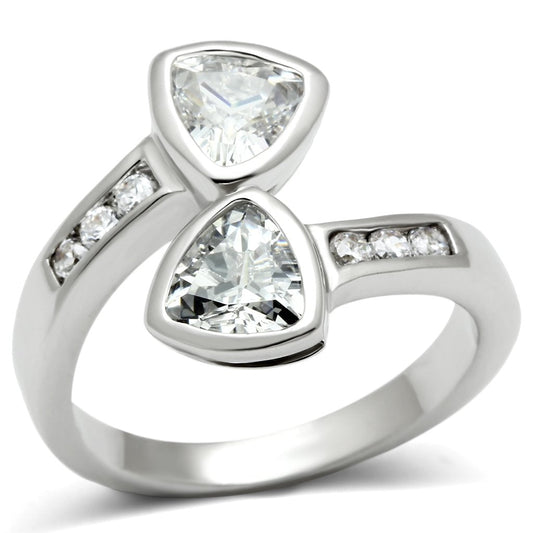 3W228 - Rhodium Brass Ring with AAA Grade CZ  in Clear-0
