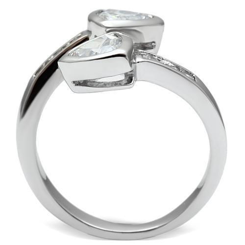 3W228 - Rhodium Brass Ring with AAA Grade CZ  in Clear-2