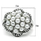 3W232 - Rhodium Brass Ring with Synthetic Pearl in White-1