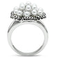 3W232 - Rhodium Brass Ring with Synthetic Pearl in White-2