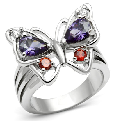3W233 - Rhodium Brass Ring with AAA Grade CZ  in Multi Color-0