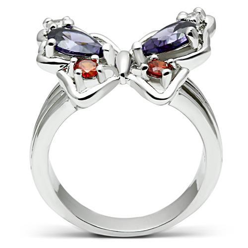 3W233 - Rhodium Brass Ring with AAA Grade CZ  in Multi Color-2