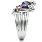 3W233 - Rhodium Brass Ring with AAA Grade CZ  in Multi Color-3