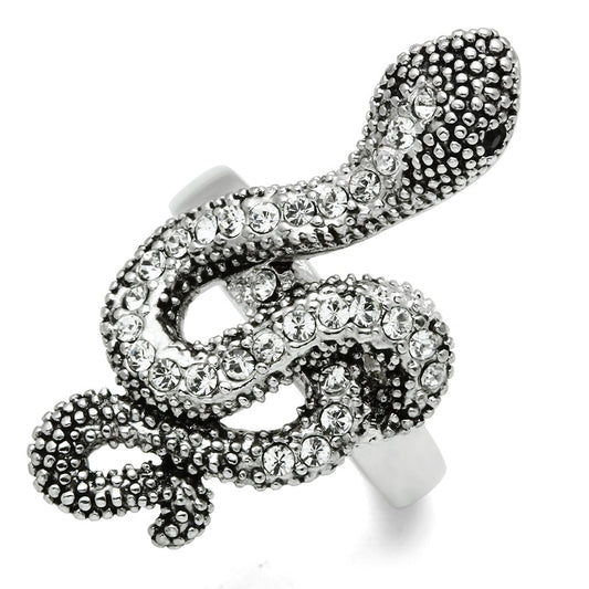 3W236 - Rhodium Brass Ring with Top Grade Crystal  in Jet-0
