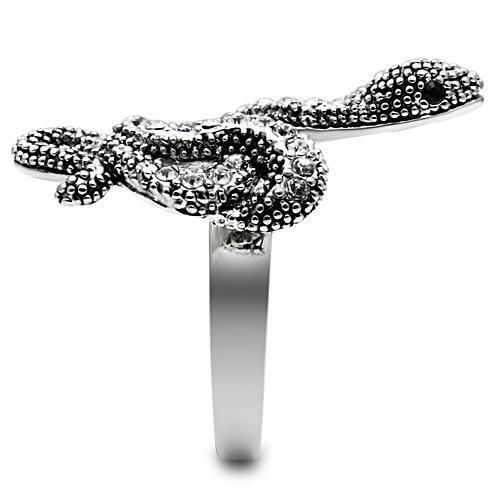 3W236 - Rhodium Brass Ring with Top Grade Crystal  in Jet-3