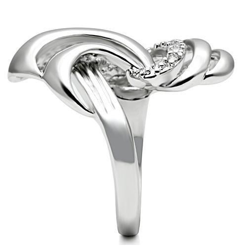 3W237 - Rhodium Brass Ring with AAA Grade CZ  in Clear-4