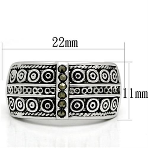 3W239 - Rhodium Brass Ring with Semi-Precious Marcasite in Black Diamond-1