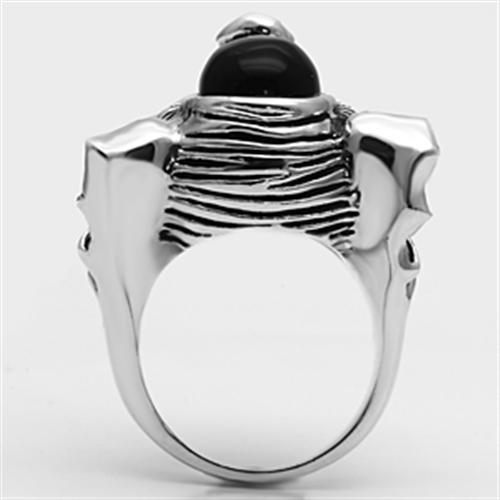 3W241 - Rhodium Brass Ring with Synthetic Onyx in Jet-3