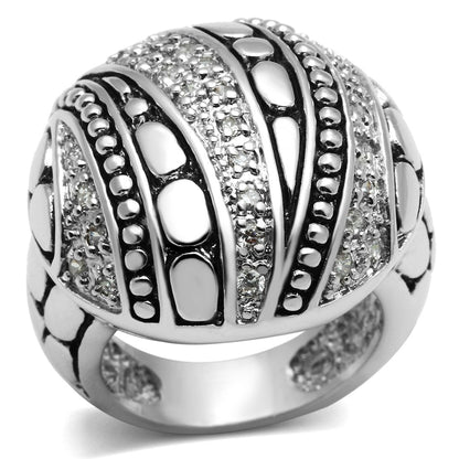 3W244 - Rhodium Brass Ring with AAA Grade CZ  in Clear-0