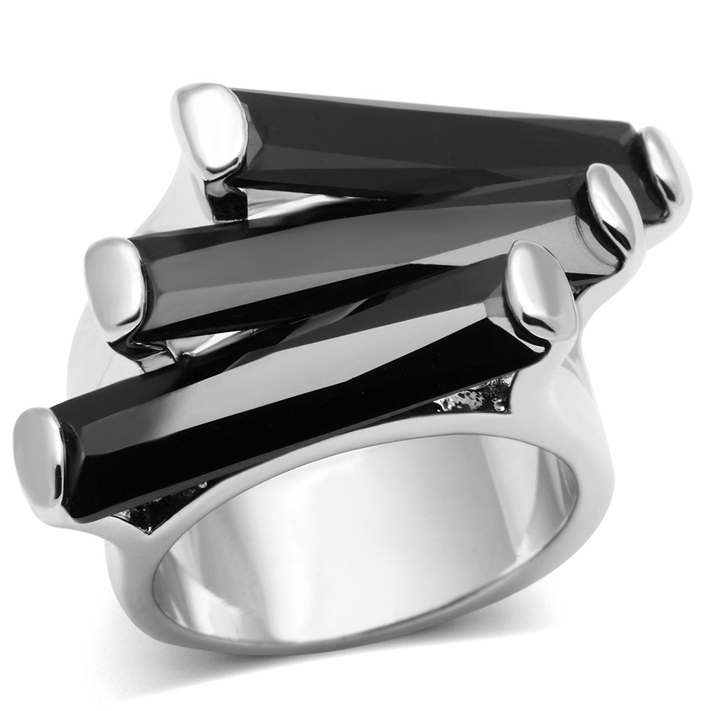 3W247 - Rhodium Brass Ring with AAA Grade CZ  in Black Diamond-0