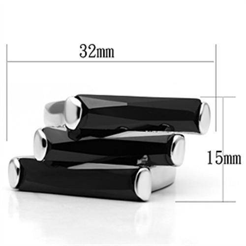 3W247 - Rhodium Brass Ring with AAA Grade CZ  in Black Diamond-1