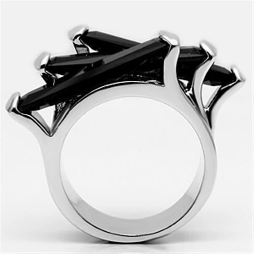 3W247 - Rhodium Brass Ring with AAA Grade CZ  in Black Diamond-2