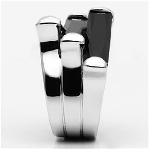 3W247 - Rhodium Brass Ring with AAA Grade CZ  in Black Diamond-3