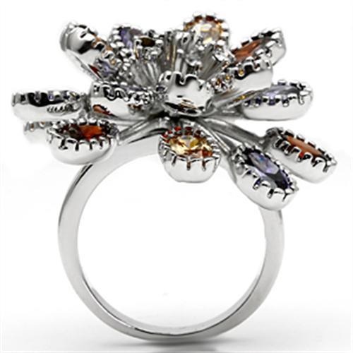 3W251 - Rhodium Brass Ring with AAA Grade CZ  in Multi Color-2