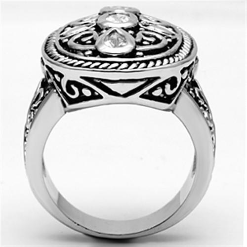 3W252 - Rhodium Brass Ring with AAA Grade CZ  in Clear-2