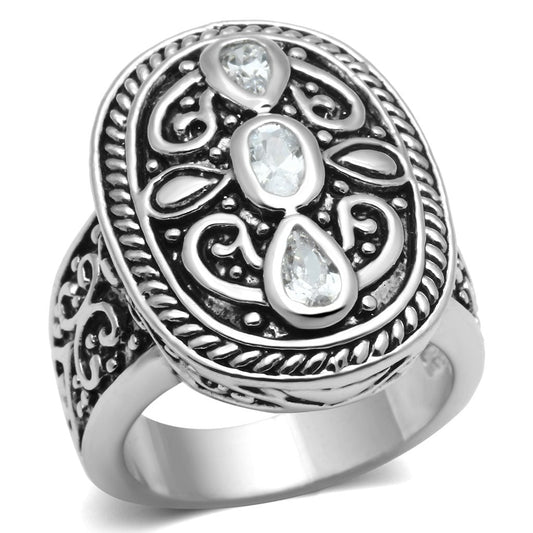 3W252 - Rhodium Brass Ring with AAA Grade CZ  in Clear-0