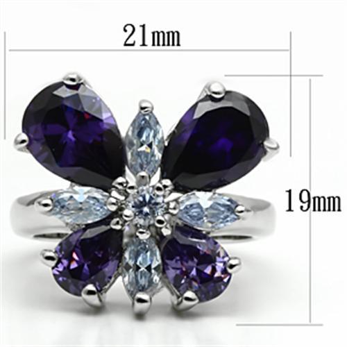 3W254 - Rhodium Brass Ring with AAA Grade CZ  in Multi Color-1