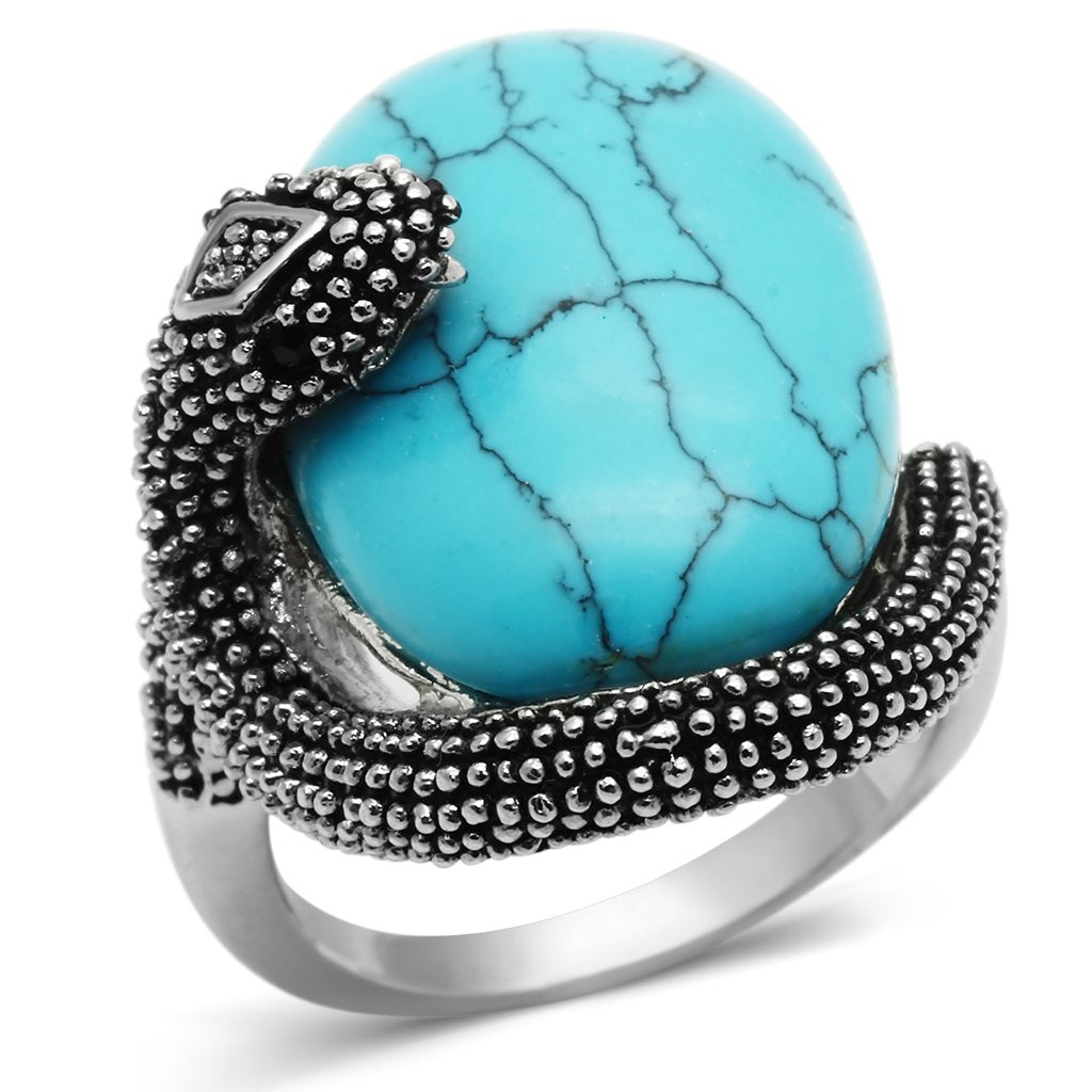 3W255 - Rhodium Brass Ring with Synthetic Turquoise in Sea Blue-0