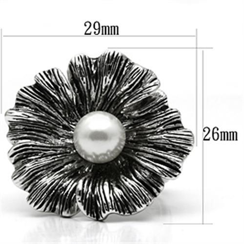 3W259 - Rhodium Brass Ring with Synthetic Pearl in White-1