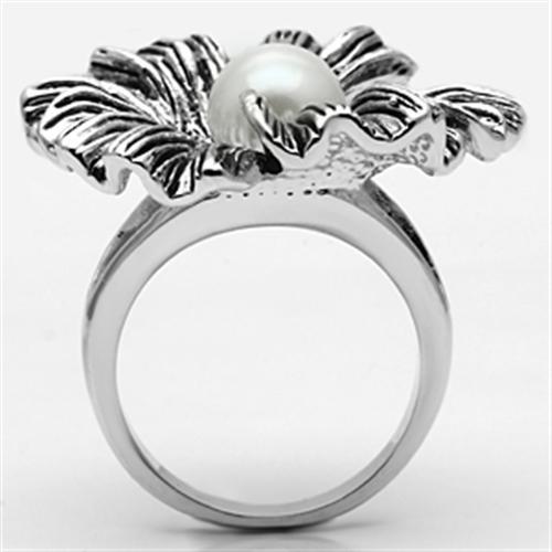 3W259 - Rhodium Brass Ring with Synthetic Pearl in White-2