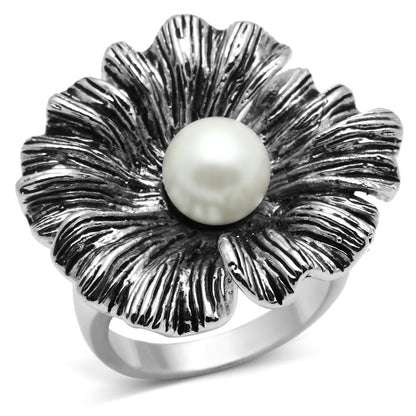 3W259 - Rhodium Brass Ring with Synthetic Pearl in White-0