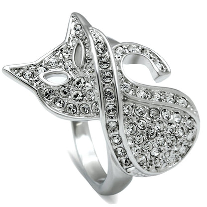 3W260 - Rhodium Brass Ring with Top Grade Crystal  in Clear-0