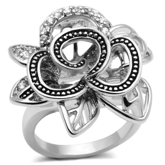 3W261 - Rhodium Brass Ring with AAA Grade CZ  in Clear-0