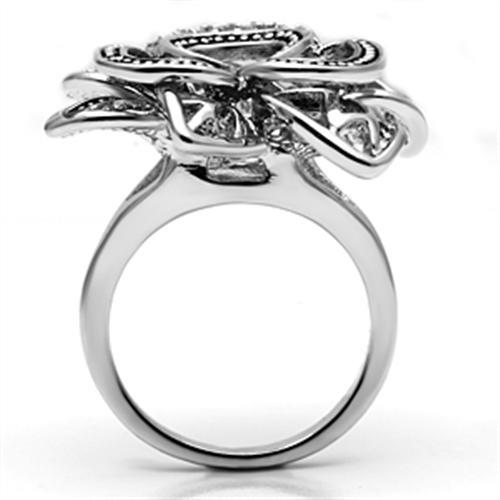3W261 - Rhodium Brass Ring with AAA Grade CZ  in Clear-2