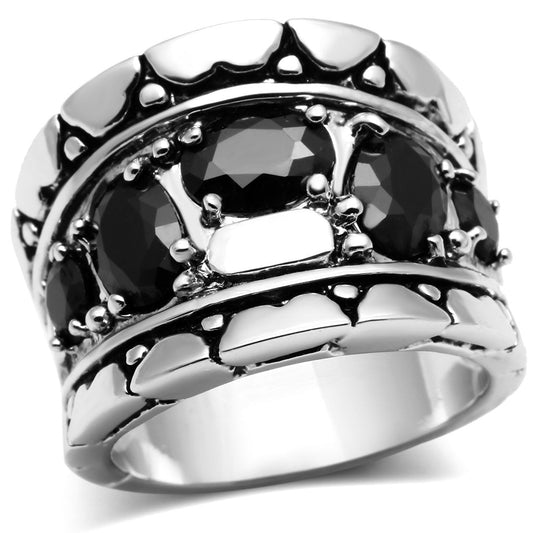 3W262 - Rhodium Brass Ring with AAA Grade CZ  in Black Diamond-0